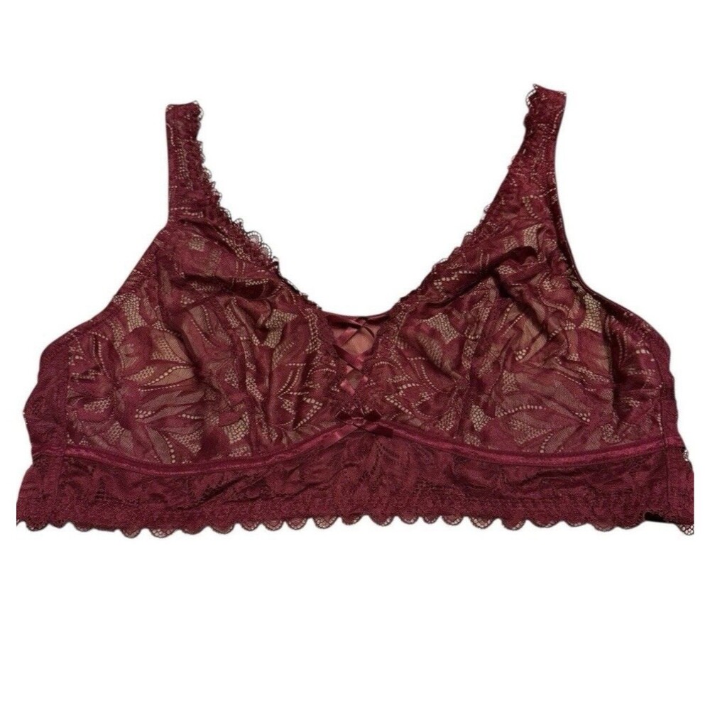 Adore Me Bralette 3X Burgundy Lace Wireless Longline Plus Size Bra